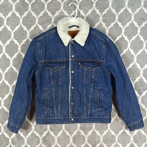 Levis Trucker Jacket Men Small Blue Denim Sherpa Lined Snap Up Western Type 3